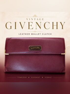 Givenchy Burgundy Leather Wallet Clutch with Gold Plaque
